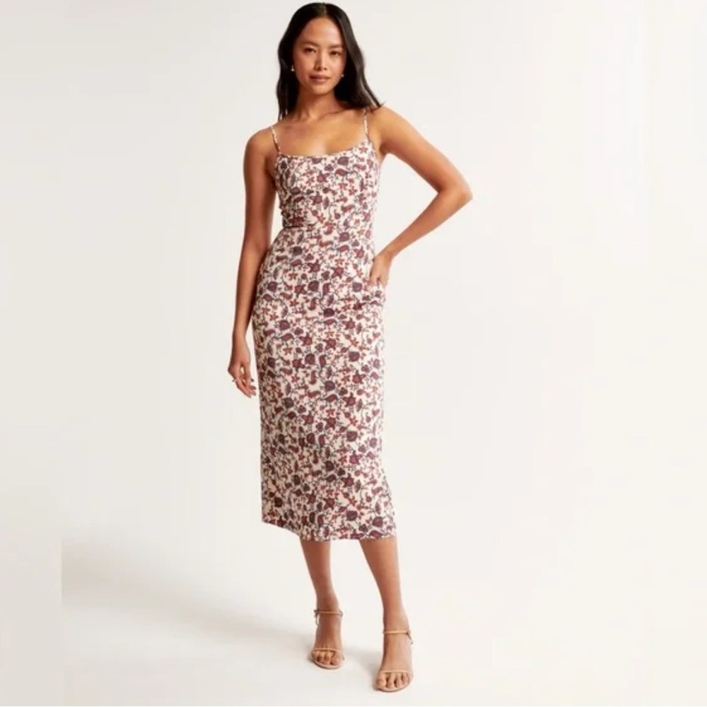 Abercrombie & Fitch Floral Midi Dress - Burgundy and Cream